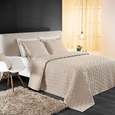 Kit Cobre Leito Desirée Casal Bordado Micropercal 200 Fios 3 Peças - Cáqui