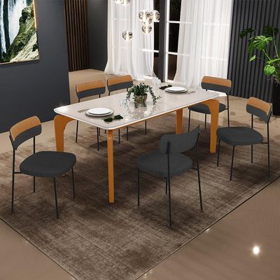 Mesa De Jantar Capri Off White 6 Cadeiras Melina B05 Linho Grafite Couríssimo Caramelo - Lyam Decor