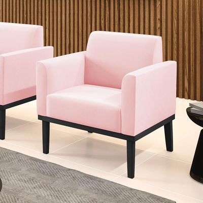 Poltrona Decorativa Isabella Pés Fixo em Madeira Preto Suede Rosa Bebê G19 - Gran Belo