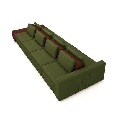 Sofá Ilha com Encosto e Almofadas Móveis Olimpo 505cm Modulado Linho/PU Verde/Marrom G45 - Gran Belo