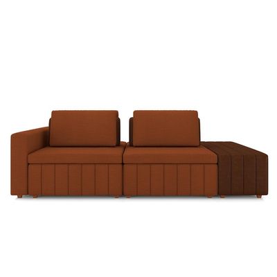 Sofá Ilha com Encosto e Almofadas Móveis Olimpo 245cm Modulado Linho/PU Terracota/Marrom G45 - Gran Belo