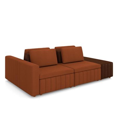 Sofá Ilha com Encosto e Almofadas Móveis Olimpo 245cm Modulado Linho/PU Terracota/Marrom G45 - Gran Belo