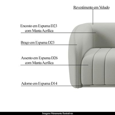 Sofá Decorativo Sala de Estar 292cm Adam 4 Lugares Veludo Cinza Claro G45 - Gran Belo
