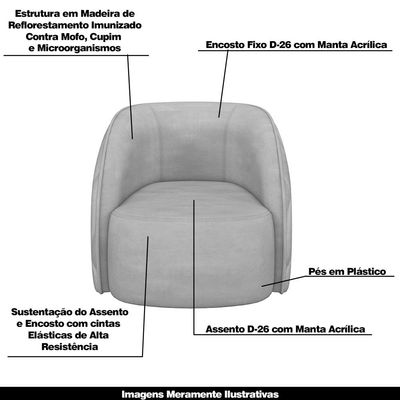 Conjunto Decorativo Sofá 240cm e Poltrona Clarke com Puff Round Veludo Cinza Claro - Gran Belo