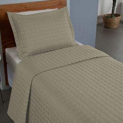 Kit Cobre Leito Colcha Bellini Solteiro Dupla Face Percal 300 Fios Textura Matelassê 2 Peças - Cáqui