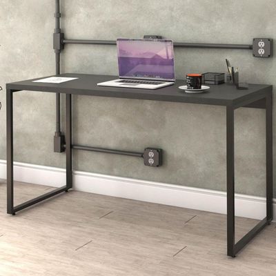 Kit Mesa Para Escritório com Estante Office Estilo Industrial Form C01 135 cm Preto Onix - Lyam Decor