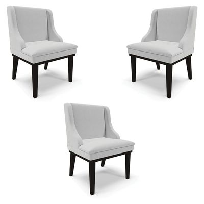 Kit 3 Cadeiras Decorativas Sala de Jantar Base Fixa de Madeira Firenze Linho Cinza/Preto G19 - Gran Belo