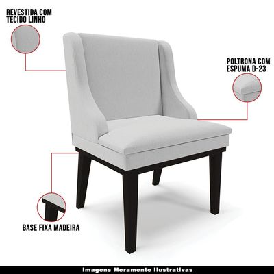 Kit 3 Cadeiras Decorativas Sala de Jantar Base Fixa de Madeira Firenze Linho Cinza/Preto G19 - Gran Belo
