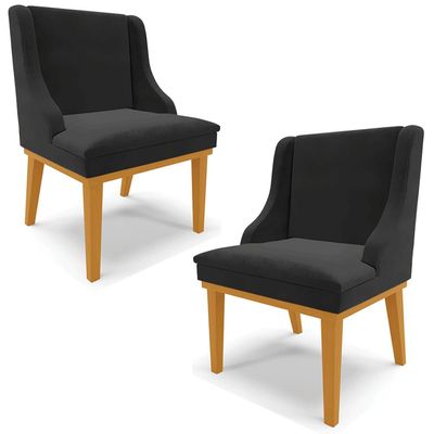 Kit 2 Cadeiras Decorativas Sala de Jantar Base Fixa de Madeira Firenze Veludo Preto/Castanho G19 - Gran Belo