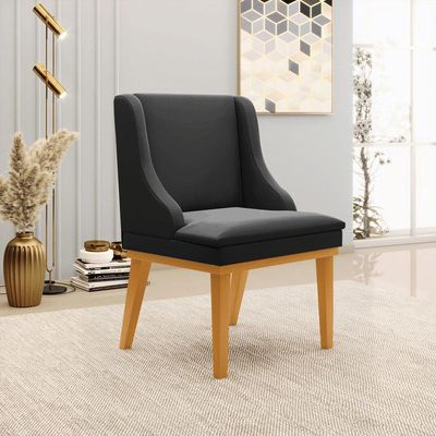 Kit 2 Cadeiras Decorativas Sala de Jantar Base Fixa de Madeira Firenze Veludo Preto/Castanho G19 - Gran Belo