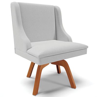 Cadeira Decorativa Sala de Jantar Base Giratória de Madeira Firenze Linho Cinza/Natural G19 - Gran Belo