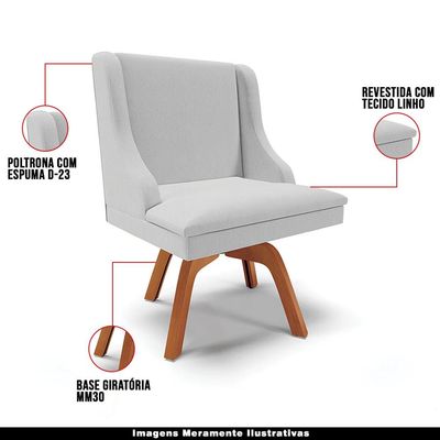 Cadeira Decorativa Sala de Jantar Base Giratória de Madeira Firenze Linho Cinza/Natural G19 - Gran Belo