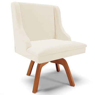 Cadeira Decorativa Sala de Jantar Base Giratória de Madeira Firenze Veludo Bege/Natural G19 - Gran Belo