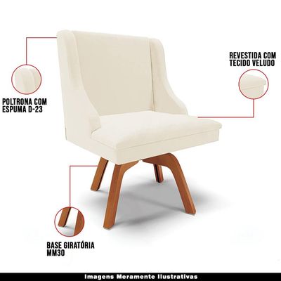 Cadeira Decorativa Sala de Jantar Base Giratória de Madeira Firenze Veludo Bege/Natural G19 - Gran Belo