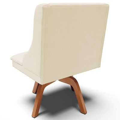 Cadeira Decorativa Sala de Jantar Base Giratória de Madeira Firenze Veludo Bege/Natural G19 - Gran Belo
