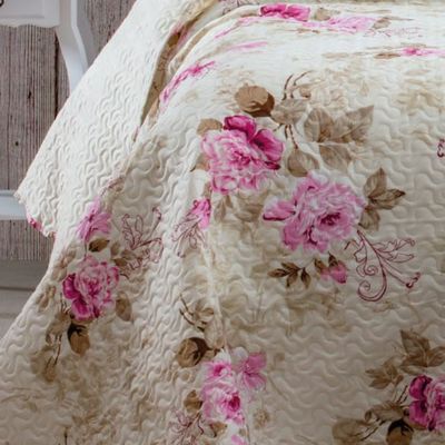 Kit Cobre Leito Colcha Mix King Estampado Dupla Face Floral 3 Peças - Diana