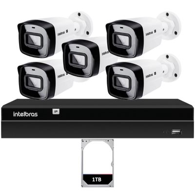 Kit Nvr Intelbras Nvd 1408P Poe HD 1T 5 Câmeras Ip Vipc Full
