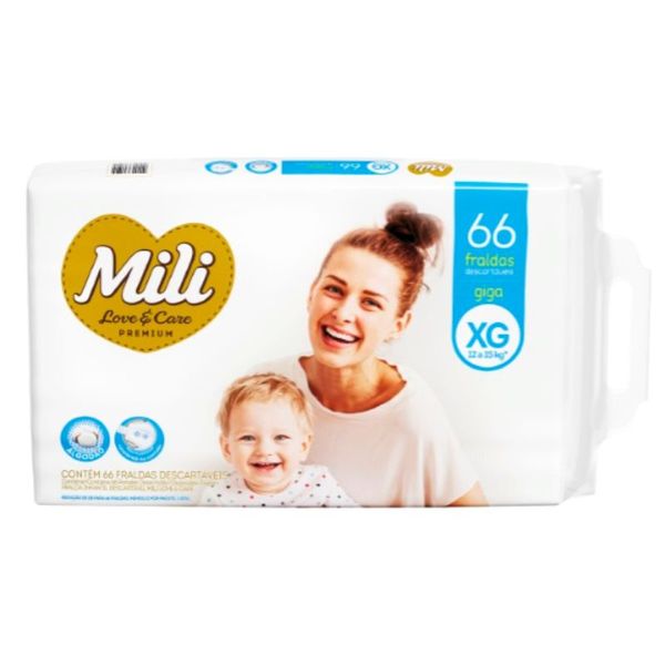 Fralda Descartável Mili Love & Care Premium Giga   Tam: XG  66 fraldas