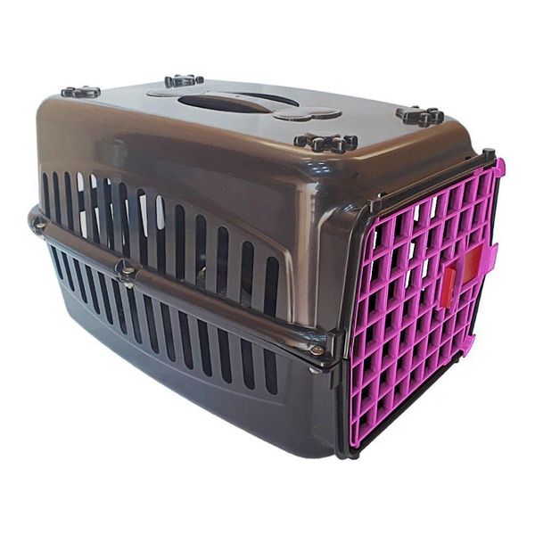 Caixa De Transporte Cães/Gatos Nº1 Preta Com Porta Rosa