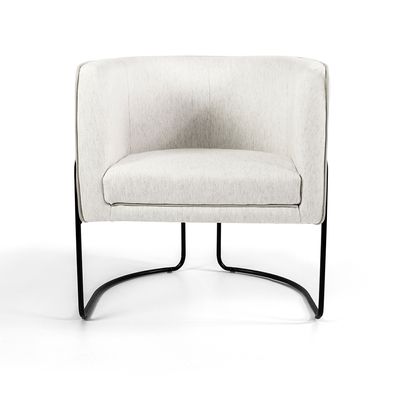 Poltrona Betina Linho Creme A-48 Base de Aço Preto - D'Rossi