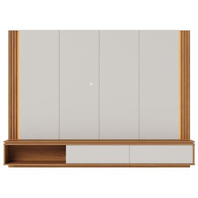 Painel Para TV 75 Pol Bancada Suspensa LED Horebe C04 Off White Matte Freijó - Lyam Decor