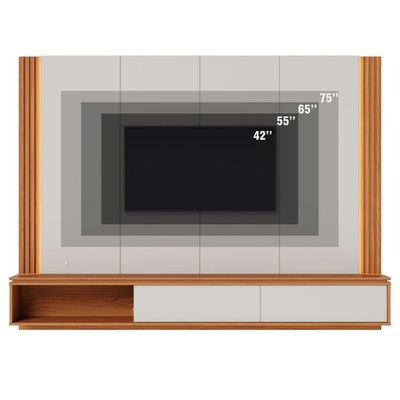 Painel Para TV 75 Pol Bancada Suspensa LED Horebe C04 Off White Matte Freijó - Lyam Decor