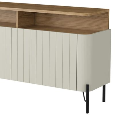 Rack Para Sala de Estar TV 75 Pol 4 Portas Brise 220cm Pés Preto Clio I03 Louro Luna - Lyam