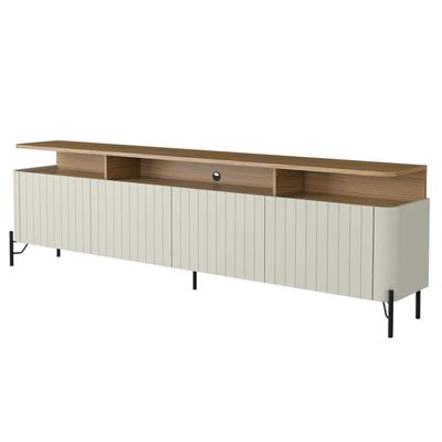 Rack Para Sala de Estar TV 75 Pol 4 Portas Brise 220cm Pés Preto Clio I03 Louro Luna - Lyam