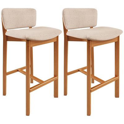 Kit 02 Banquetas Alta Para Cozinha Sala de Jantar Bar Dara L02 Linho Bege - Lyam Decor