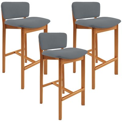 Kit 03 Banquetas Alta Para Cozinha Sala de Jantar Bar Dara L02 Suede Cinza - Lyam Decor
