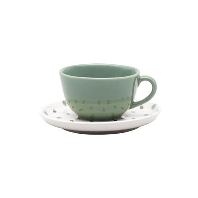 Aparelho de Jantar Samambaia 20 Peças Cerâmica Esmaltada Verde e Off White Oxford Verde Esmeralda