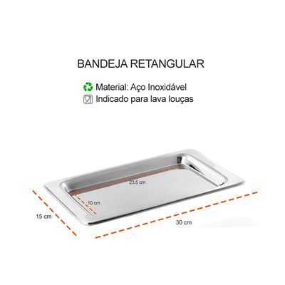 Bandeja Bar Inox Retangular 30cm Cafe Cha Bar Cafeteria 4un