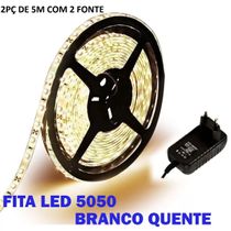 Kit 2 Fita Led 5050 Branco Quente 3000k Luz Amarela Bivolt Com Fonte