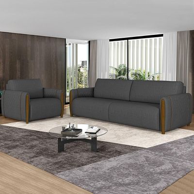 Kit 2 Poltronas Decorativas Pés Madeira Maceió Linho Chumbo - Gran Belo