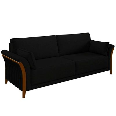 Sofá Decorativo 3 Lugares 222cm Market Veludo Preto - Gran Belo