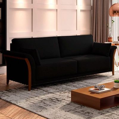 Sofá Decorativo 3 Lugares 222cm Market Veludo Preto - Gran Belo