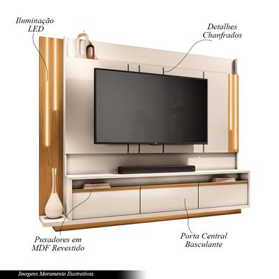 Home Theater Decorativo Punk para TV até 75" com LED Off White/Cinamomo G26 - Gran Belo