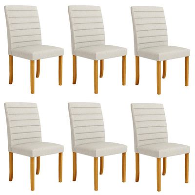 Kit 6 Cadeiras de Sala de Jantar Estofadas Veiga Madeira Maciça Linho Off White G78 - Gran Belo