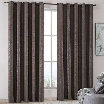 Cortina Iza Jacquard Estampado Floral 3,00x2,60m Sala Quarto Varão 3M - Marrom