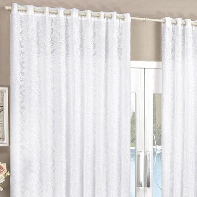 Cortina Renda 4,00m x 2,80m Branca Tecido Renda com Voal Floral Sala ou Quarto