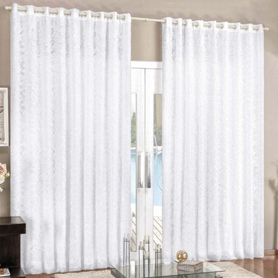 Cortina Renda 4,00m x 2,80m Branca Tecido Renda com Voal Floral Sala ou Quarto
