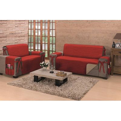 Protetor De Sofá Dupla Face Premium 2 E 3 Lugares King - Vermelho/Cáqui