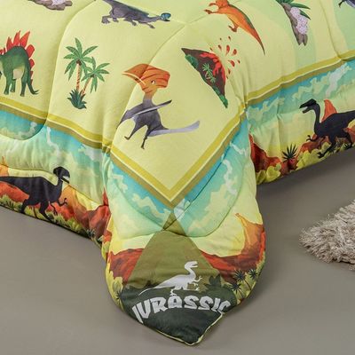Kit Edredom + Lençol Plush Fofinho Infantil Dupla Face Dream 3 Peças Solteiro - Dinossauro