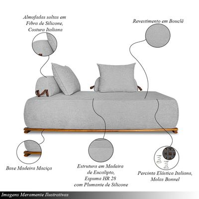 Sofá Modulado 5 Lugares com Almofadas Soltas Pés Madeira Maciça 320cm Homer Bouclê Cinza G63 - Gran Belo