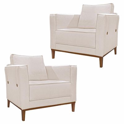 Kit 2 Poltronas Decorativas Pés em Madeira Tarantino Linho Pérola - Gran Belo