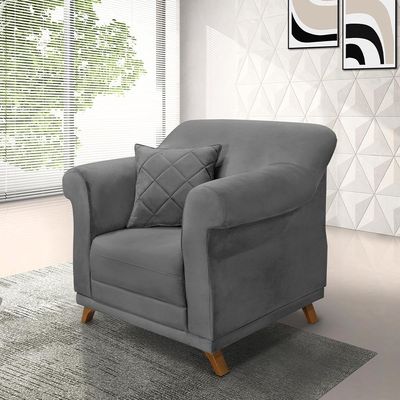 Poltrona Decorativa com 1 Almofada Armstrong Suede Cinza - Gran Belo
