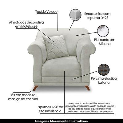 Kit 2 Poltronas Decorativas com 2 Almofadas Armstrong Veludo Prata - Gran Belo