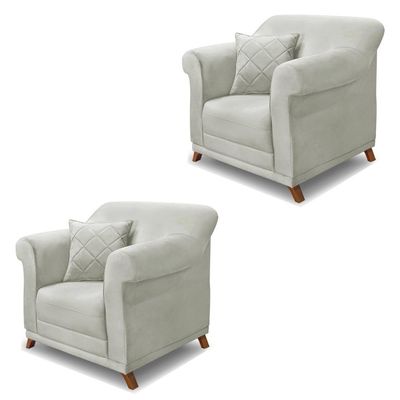 Kit 2 Poltronas Decorativas com 2 Almofadas Armstrong Veludo Prata - Gran Belo