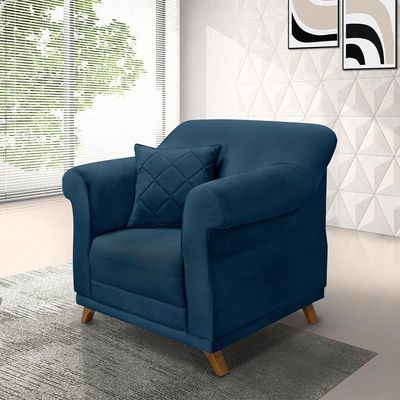 Kit 2 Poltronas Decorativas com 2 Almofadas Armstrong Veludo Azul Marinho - Gran Belo