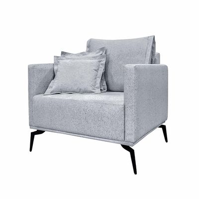 Poltrona Decorativa Pés em Aço Stagno Linho Cinza Rustico - Gran Belo